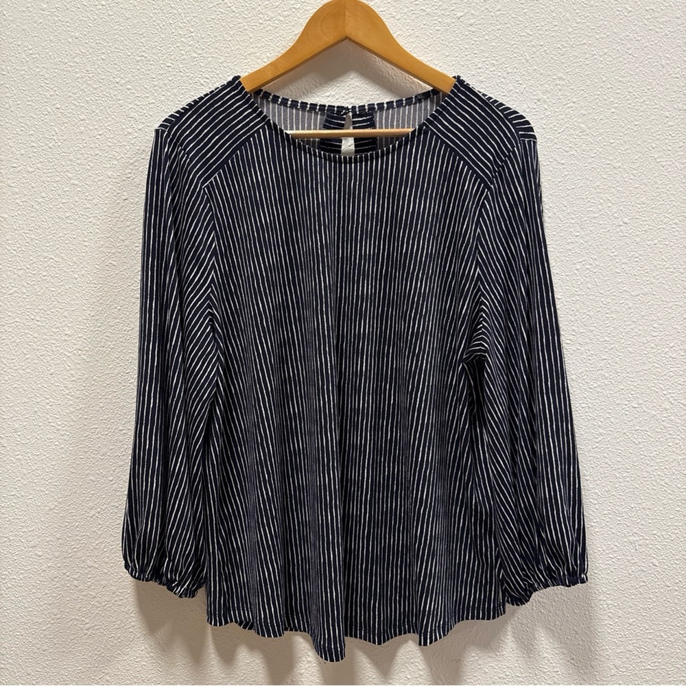 Adrianna‎ Papell Navy Striped Blouse